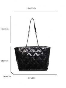 Rhombus Design Large Capacity Tote Bag, Minimalist Versatile Bucket Bag, New Shoulder Bag - Black - View 10