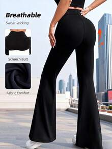 女士高腰黑色喇叭裤 - 修身压缩瑜伽紧身裤，适合跑步和健身，弹力舒适，适合慢跑和日常穿着，春夏款 - 黑色 - 查看 2