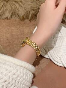 1pc Arabic Numeral Scale Gold Square Rhinestone Women's Quartz Watch, Exquisite Casual, Suitable For Daily Wear Or Party Gift - Gold - View 4