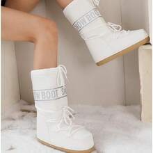 Winter Ski Space Boots Fashion Round Toe Mid-High Women's Snow Boots Thickened Moon Boots - White - View 2
