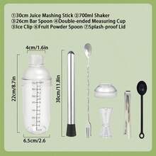 7Pcs/Set Drink Shop Special Tools, Including Hand Shaken Shaker Cups, Mash Juice Stick, Measuring Cups And Spoons, Ice Clips, Hand Beaten Lemon Tea, Mixer Set, Suitable For Home, Party, Restaurant Drink Mixing Tools Set Valentine's Day - Clear - View 5
