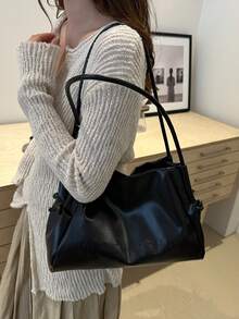 Bolso de hombro minimalista con letra en relieve de unicolor y de moda, bolso de hombro minimalista versátil, adecuado para compras, almacenamiento de carteras, salidas casuales, especialmente adecuado para mujeres jóvenes, estudiantes universitarios, jóvenes profesionales y trabajadores de cuello blanco. También muy adecuado para oficina, universidad, trabajo, negocios, viajes al trabajo, actividades al aire libre, viajes y excursiones.