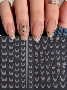 2/8pcs French Floral & Butterfly 3D Self-Adhesive Nail Art Stickers, With Shiny Sequins, Hot Stamping Craft, Waterproof, Acrylic Material, Disposable, Glossy Surface, Suitable For Home And Nail Salon Use Nails - Multicolor - View 14