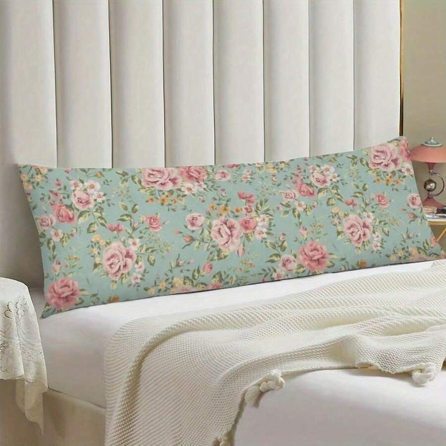 [Soft Floral Pillow] Sage Green Soft Polyester Elegant Floral Body Pillow Cover - Zippered, Machine Washable, 20"X54" Long - Decorative Pillowcase For Various Room Styles - Flowers - 查看 1