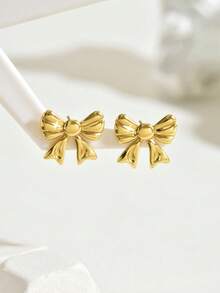 1 Pair Fashionable Stainless Steel Bow Earrings, Daily Accessories For Women - Multicolor - View 4