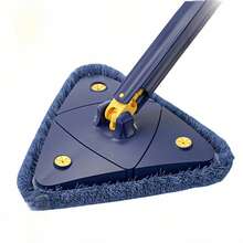 SESE HOME - Cây lau nhà xoay hình tam giác, vắt khô rảnh tay - Cây lau nhà xoay đa năng, thích hợp để lau trần nhà, tường và sàn nhà, tay cầm dày dặn. - Màu xanh lam - Xem 4