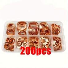 200pcs Copper Seals Kit - Includes Flat Washer, Nuts, And Bolts - Complete Set In A Sturdy Box For Various Applications