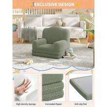 Silla de sofá para niños, con Funda Lavable, diseño de Corona, cómoda Silla de Lectura para niños, sofá Cama Plegable para Sala de Juegos, guardería, niñas y niños, Verde - Verde - Ver 8
