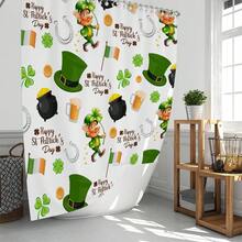 1pc/4pcs St. Patrick's Day Rainbow Lucky Element Shower Curtain Set, Includes Leprechaun, Hat, Beer, Clover, Gold Pot Elements Shower Curtain Set, Bathroom Divider Shower Curtain With Hooks, Anti-Slip Bathroom Mat Carpet, U-Shaped Toilet Mat, Toilet Seat Cover, Holiday Party Home Bathroom Accessories 4-Piece Shower Curtain Set - Multicolor - View 13