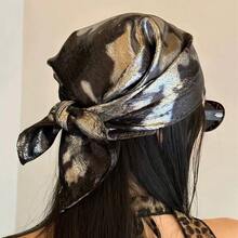 Silver Leopard And Snake Print Laser Scarves, Shimmering Headscarves And Fashion Accessories - Khăn vuông nhuộm màu vàng kim - Xem 1