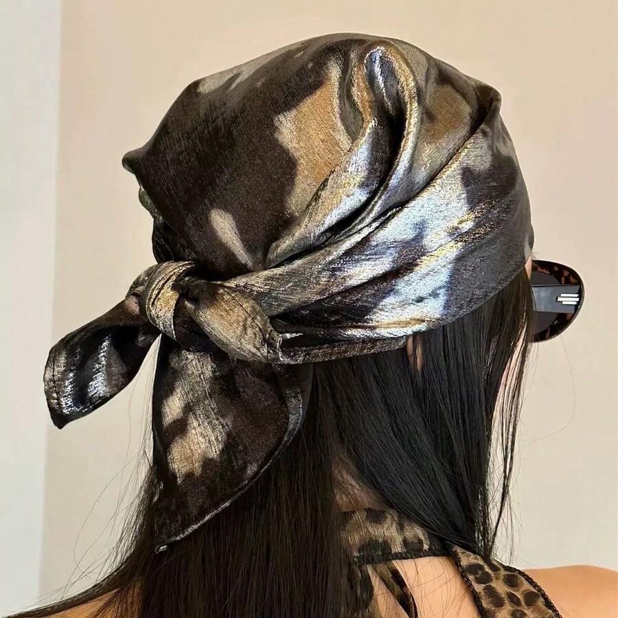 Silver Leopard And Snake Print Laser Scarves, Shimmering Headscarves And Fashion Accessories - Khăn vuông nhuộm màu vàng kim - Xem 1