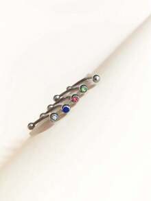 Stainless Steel Tongue Piercing Jewelry, Tongue Ring, Eyebrow Piercing With Rhinestones, Body Piercing Accessories - Blue - View 6