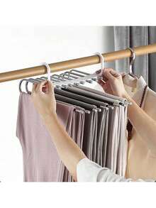 9层节省空间不锈钢S型衣架，带裤夹，衣柜收纳架 | 坚固耐用的金属衣架 | 可折叠裤架，防滑多功能衣架 - 彩色 - 查看 5
