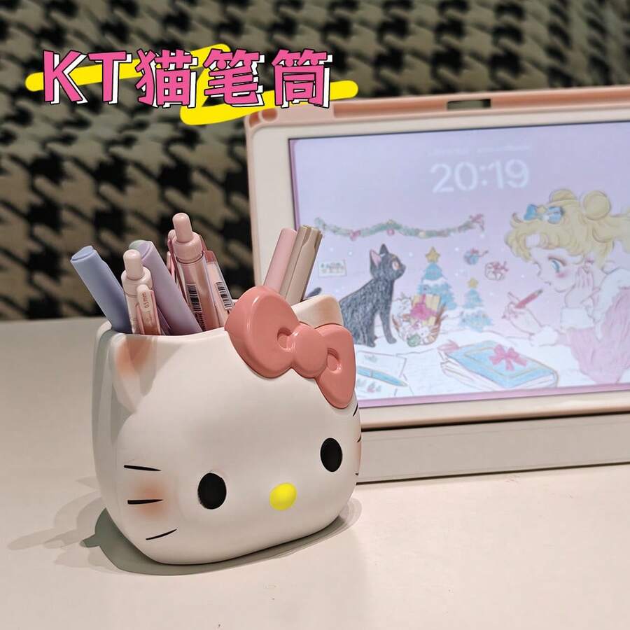SANRIO Hello Kitty & Kuromi 笔筒及化妆刷收纳盒，可爱三丽鸥学生桌面收纳，开学/圣诞礼物 - 彩色 - 查看 1