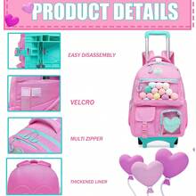 3pcs Girls Rolling Backpack Set, Including Backpack, Lunch Box And Pencil Case, Suitable For Travel And Back To School