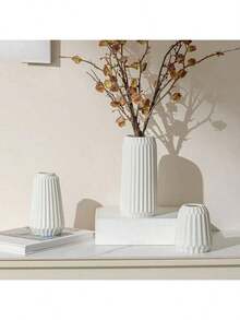 Vaso de cerâmica simples em estilo moderno, peça de decoração sofisticada para flores secas, plantas hidropônicas, sala de estar, quarto, escritório, rack de TV. - Branco - Ver 11