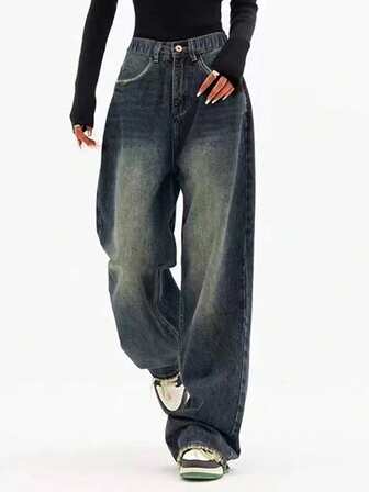 Tween Girl Retro Wide Leg Loose Straight Jeans & Casual
