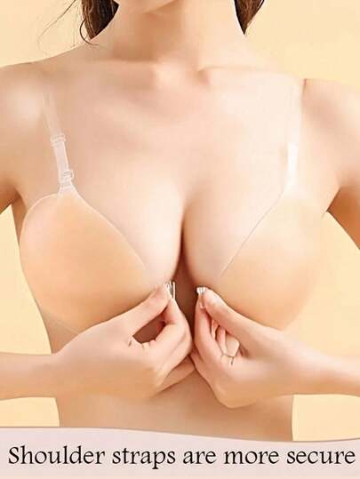 1 Pair Women's Invisible Enhancing Cleavage Bra - Self-Adhesive Silicone With Transparent Shoulder Straps, For Wedding Dress Photography & Strapless Gowns