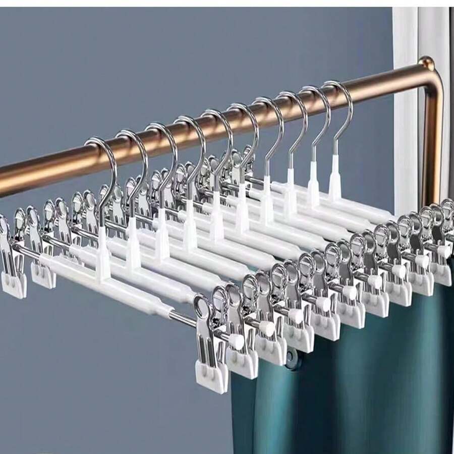 Hosenbügel aus Metall, 10 Stück Kleiderbügel Klammerbügel für Hosen Socken Röcke, 30cm Anti-Rutsch, Verchromt,Rockbügel Hosenspanner mit Clips, Hohe Belastbarkeit,Weiß(10Stück) - Blanc (10 pièces) - Voir 1