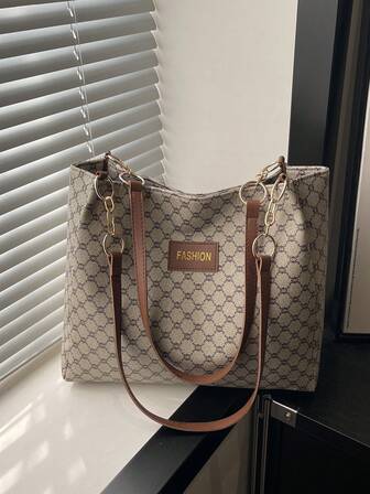 New Elegant Patchwork PU Leather Tote Bag, Simple Fashion Foldable Large Capacity Handbag For Women, Daily Work Commute Travel Casual Bag, Great Gift For Mom