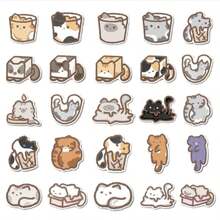 48pcs Cute Liquid Cup Cat PVC Waterproof Stickers, Suitable For Laptop, Water Bottle, Phone, Helmet, Skateboard, Luggage, Refrigerator - Multicolor - View 6