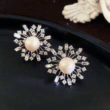 Seaside Vacation Style Pearl White Flower Earrings Light Luxury Niche Design Sense Stud Earrings Wedding Bridal Jewelry - 31#E6505 Silver Needle - Gold - View 37