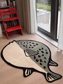 1pc Cartoon Puffer Fish Shaped Plush Decorative Floor Mat, Cute Healing Style Entrance Rug, Adorable Animal Shaped Carpet, Art Floor Mat, Home Decor Rug, Living Room Mat, Home Decor Carpet, Transitional Entryway Rug, Home Decor Floor Mat - Multicolor - View 1