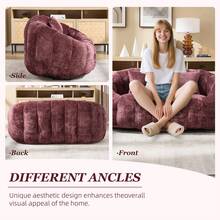 Chenille Lazy Sofa, 2 Seat Bean Bag Sofa Chair, Durable Soft Comfort Recliner, Lazy Loveseat Sofa Bed, Includes 2 Pillows, Indoor/Outdoor Use, No Assembly Required, Suitable For Living Room, Bedroom, Dormitory And Apartment(Wine Red) - 酒紅色 - 查看 5