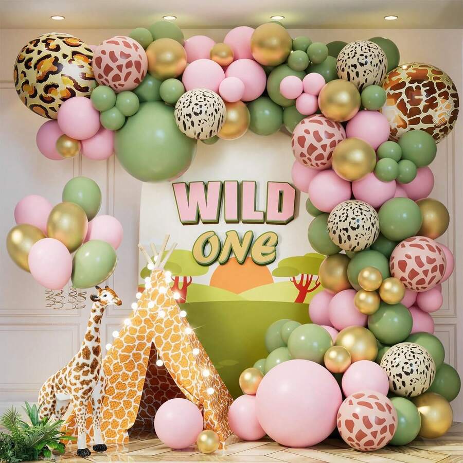 Kit de Arco de Guirnalda de Globos, Adecuado para baby shower, Boda, cumpleaños, Aniversario, Halloween, Navidad y Otras Decoraciones para Fiestas (Estampado animal) - verde claro - Ver 1
