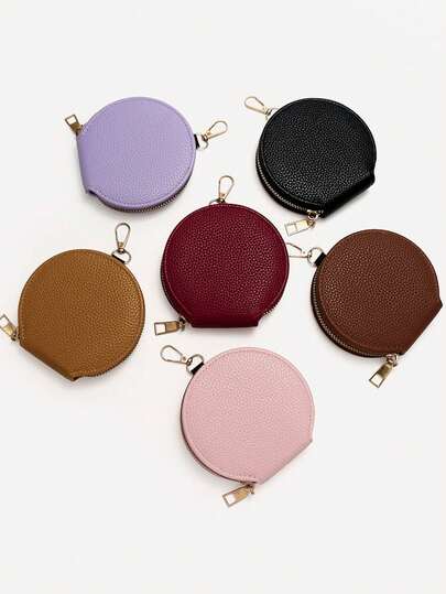 Mini Wallet Jewelry Holder, Women's Small Coin Purse, Multifunctional Travel Keychain Ring, Sports Portable Jewelry Storage Ring Jewelry Box, Mini Jewelry Storage Box, Keychain Display Storage Box, Retro Zipper Coin Purse, Pocket Pouch, Solid Color, Round Coin Pouch, With Keychain - Multiple Colors Available