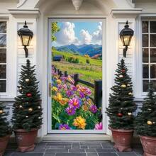 2Dflat, 1pc Spring Garden Party Banner Door Curtain - Durable Polyester, Vivid Flowers And Mountain Views, No Electricity Required, Suitable For Apartment Decoration, Season Celebration And Holiday Decoration, Outdoor Decoration - 1PCS - View 6