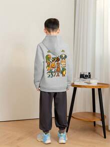1pc Tween Boy Casual Printed Pullover Sweatshirt, Thermal Lined, Long Sleeve, Autumn/Winter
