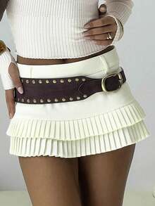 Women Y2K Ruffle Mini Skort Skirt Low Rise Layered Tiered Hem Short Skirt Summer Going Out Skirts Party Clubwear - 白色 - 查看 6