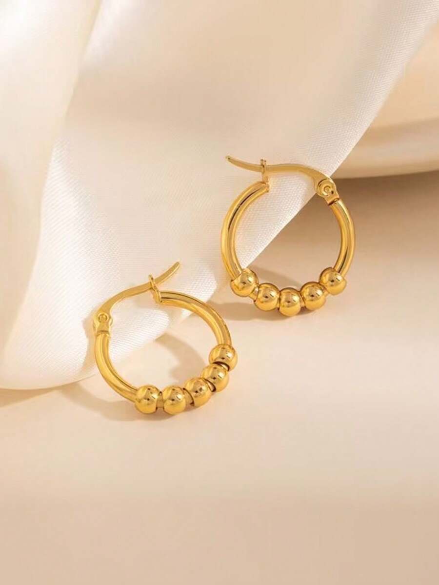 1对时尚不锈钢串珠耳环，18K镀层，优雅个性，适合女性日常生活、晚宴、通勤等场合，百搭促销，是送给爱人、情人节、母亲节的理想礼物。 - 彩色 - 查看 1