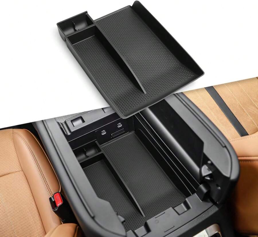 smabee - Organizador de consola central para CX-90 CX90 CX-70 CX70 CX70 2025, caja de alenamiento para reposabrazos de coche, accesorios TPE, interior negro - negro - Ver 1