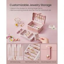 QY- SONGMICS Caja Joyero de 2 Niveles Caja de Joyas Pequeña 11 x 16 x 8 cm Portátil para Accesorios Grandes Idea de Regalo Rosa Jalea MJBC166R01 -3955 - Rosa Jalea - Ver 5