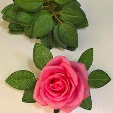 50 piezas de hojas de rosa artificiales sueltas, planta verde falsa, adecuada para ramos de boda DIY, decoración de mesa, decoraciones de fiesta, guirnaldas de rosas, coronas, centros de mesa, flores artificiales - Verde Oscuro - Ver 2