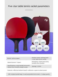 1pc Century Dawn 5-Star Table Tennis Racket, Professional Training & Competition Grade, High Elasticity , 7-Ply Solid Wood Blade, Comes With Case, Single Racket Set, Carbon Fiber Blade, Gym & Club Sports Equipment - Multicolor - View 11