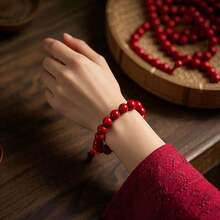 1 chiếc vòng tay đá chu sa tự nhiên tối giản, thanh lịch, vòng tay xoay chu sa, vòng tay đôi unisex, dây đeo áo len, thu hút tài lộc và may mắn. - Màu Đỏ Sâu - Xem 4