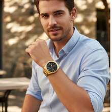 DHP Men's Dress Watch - Assorted Colors, Waterproof. - Gold Black1 - View 3
