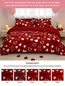 Valentine's Day Limited Edition Red Heart Duvet Cover Set, Classic Bright Red Clashing With Scattered White Heart Prints + Handwritten "Love" Text, Hiding A Valentine's Day Confession In Every Inch Of The Fabric. Soft And Skin-Friendly Fabric With A Fluffy, Cloud-Like Texture. Set Includes 1 Duvet Cover + 1/2 Pillowcase, Oeko-Tex Certified. Filled With Exclusive Valentine's Day Ceremonial Vibes. - Multicolor - View 9