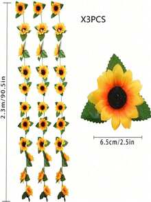 3pcs/5pcs Realistic Sunflower Garland, Lifelike Sunflower Vine Wreath With Green Leaves, Suitable For Room Decor, Kitchen Decor, Garden Decor, Birthday Decor, Wedding Decor, Party Decor, Dining Table Decor
