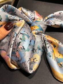 1 chiếc khăn vuông/khăn bandana họa tiết hoa nhí trang nhã, kích thước 70cm, dành cho nữ, phù hợp cho phong cách thường ngày, đường phố, che nắng ngoài trời, hoặc làm phụ kiện đội đầu. - Màu Mù tạt vàng - Xem 3