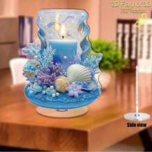 2D Acrylic 360° Rotating Decor - Glass Container Blue Glitter Candle, Ocean Theme Home Decor, Pearl & Starfish, Gift For Ocean Lovers (No Power Needed, Suitable For Holidays & Year-Round), Coastal Vibe, Artistic Design, Decorative Item, Ocean Style, Pearl Accents, Interior Designer Exclusive, 2D Flat - Multicolor E - View 5