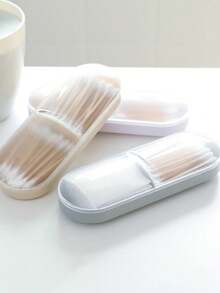 1 Peça Caixa de Cotonetes de Viagem de Algodão, Dispensador de Recipiente de Plástico, Caixa de Armazenamento Portátil de Cotonetes e Almofadas de Maquiagem, Recipiente de Acessórios para Cabelo, Recipiente de Armazenamento Portátil Pequeno de Cotonetes e Contas com Tampa