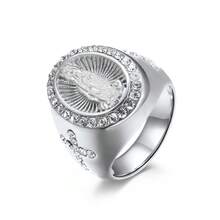 1pc Virgin Mary Shape Rhinestone Inlay Stainless Steel Ring, 18k Gold Plated Hand Accessory - Stainless Steel Ring - View 6