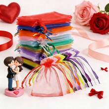 50个混色欧根纱礼品袋，珠宝包装袋，适用于婚礼、万圣节、圣诞节、派对、礼品、蛋糕、糖果包装、情人节礼物 - 彩色 - 查看 2