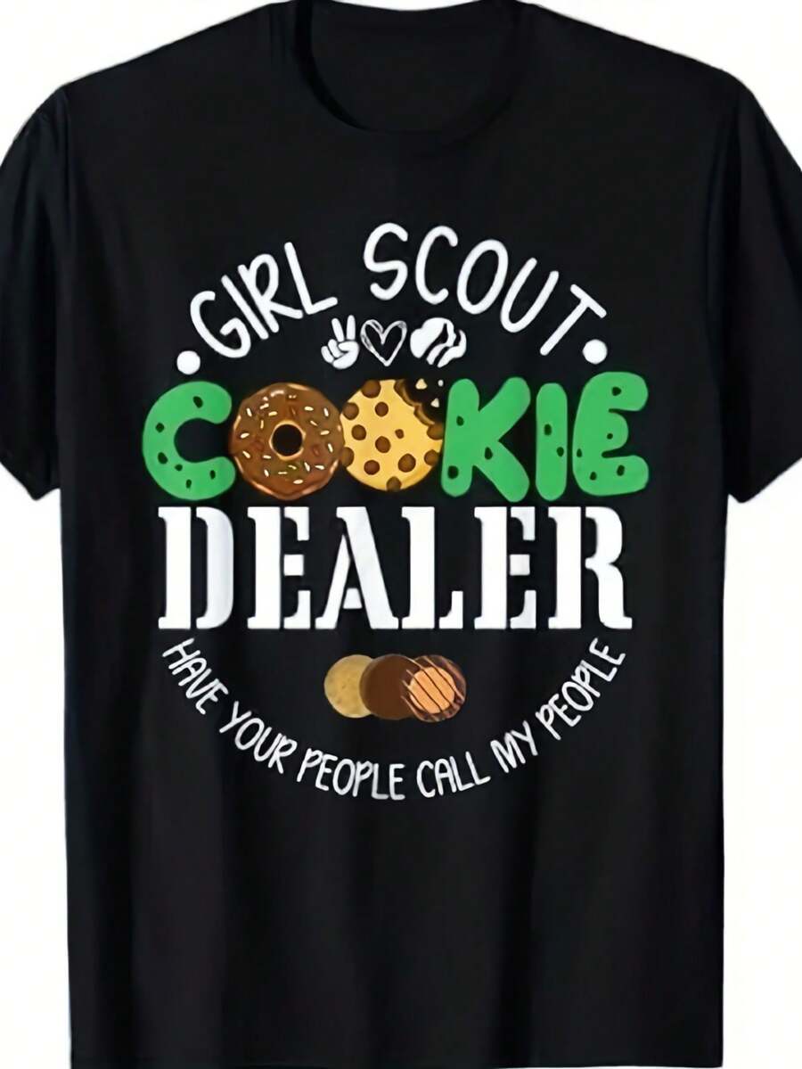 Girls Scout Cookie er Scouting Family Matching T Shirt 1 pieza Camiseta con estampado de letras de dibujos animados, 220g de algodón puro pesado 100% Camiseta gráfica unisex - Camiseta de algodón suave para uso diario con diseño de impresión genial para hombres y mujeres. - Negro 4 - Ver 1