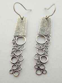 1pair Vintage Creative Silver Color Geometric Hollow Circle Bubble Shape Pendant Earrings For Women's Personalized Holiday Party Daily Accessories Gifts - Earrings - View 6