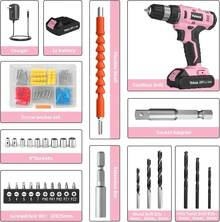 Cute Cordless Drill Set For Women Girls With LED Light 30N Torque 21+1 Settings 3/8" Keyless Chuck Includes Drill Bits Battery Charger Perfect For DIY Home Craft Projects Winter Gifts - 珊瑚粉 - 查看 2